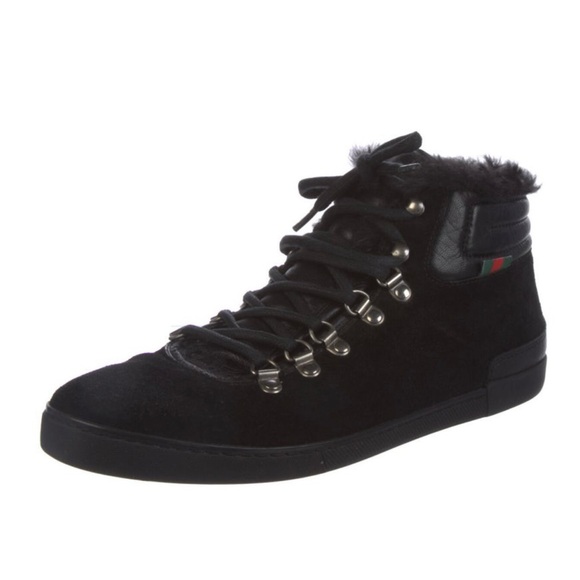 GUCCI Suede Fur Trim Sneakers - Picture 2 of 5